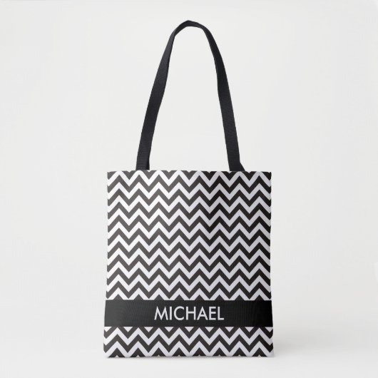 Tote Bag ZIGZAG pattern - black + your background & ideas (Devant)
