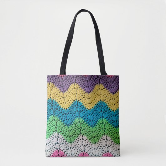 Tote Bag Zigzag Rainbow Crochet Design (Devant)