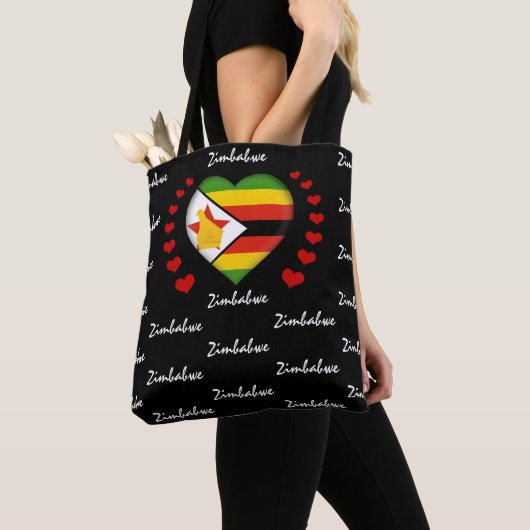 Tote Bag Zimbabwe Flag & Heart Zimbabwe Mode / sport (De près)