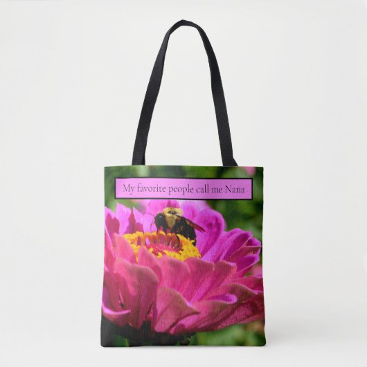 Tote Bag Zinnia rose avec bourdon, fleurs roses, abeille mi (Devant)