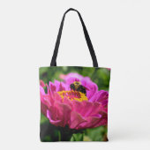 Tote Bag Zinnia rose avec bourdon, fleurs roses, abeille mi (Dos)