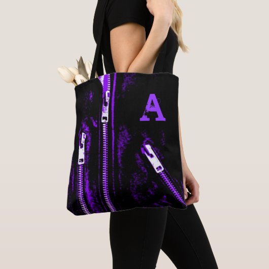 Tote Bag Zips Impression violet Monogramme partout sur le s (De près)