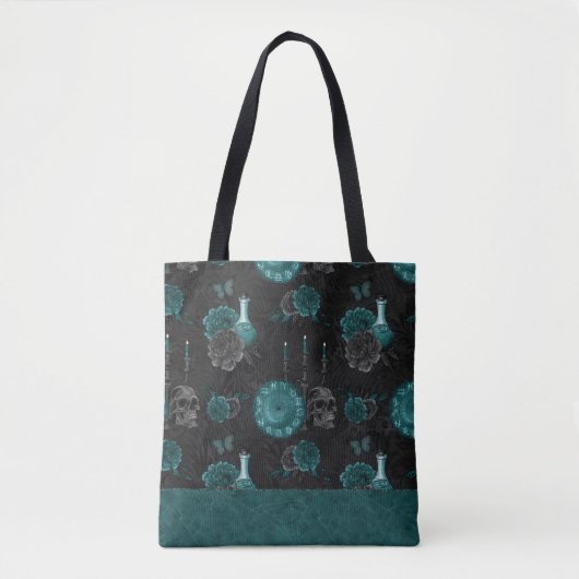 Tote Bag Zodiac Magie | Turquoise foncé vert crâne gothique (Devant)