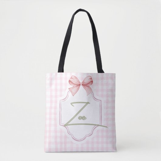 Tote Bag Zoe personnalisée Baby Girl Nursery Bow&En vichy (Devant)