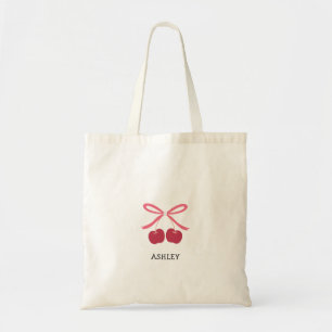 Tote Bag Zoete Kersen Strik Mooie Illustratie