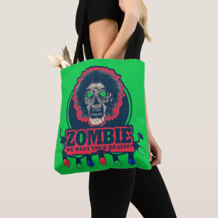 Tote Bag Zombie - Nous voulons vos cerveaux - Vert & Rouge
