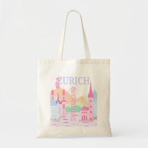 Tote Bag Zurich Travel Art, Suisse, Pink Preppy