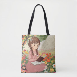 Tote bolsa Menina escrevendo em um campo de flores Draagtas