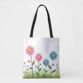 Tote -Flower Design with smiley face Draagtas (Voorkant)