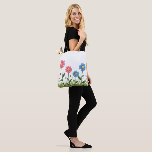 Tote -Flower Design with smiley face Draagtas (Op model)
