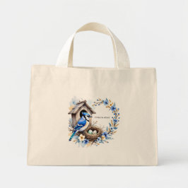Tote Geai bleu sur nichoir – Illustration florale