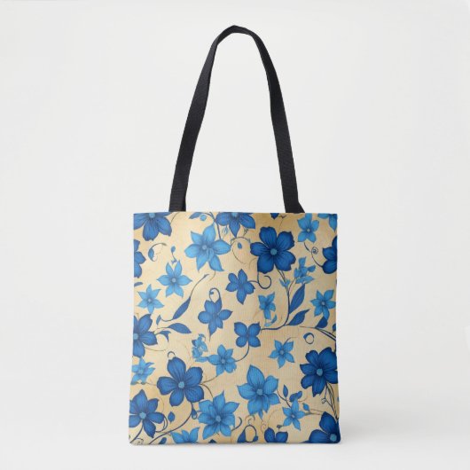 ToteElegant Blue Floral Canvas tas (Voorkant)