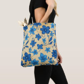 ToteElegant Blue Floral Canvas tas (Dichtbij)