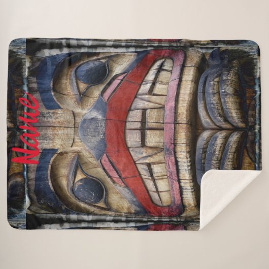 Totem Pole Face Thunder_Cove Sherpa Deken (Voorkant (horizontaal))