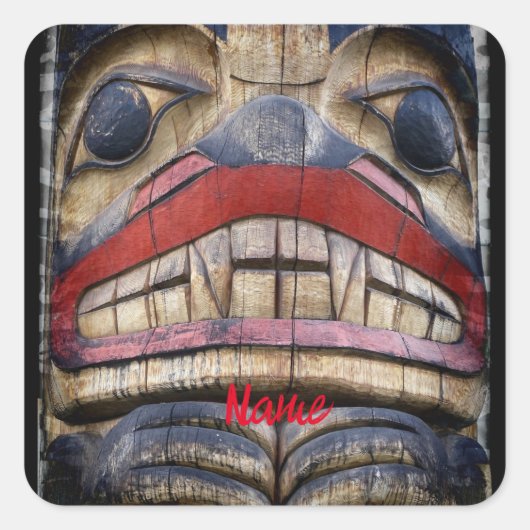 Totem Pole Face Thunder_Cove Vierkante Sticker (Voorkant)