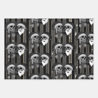 Totenkopf Frau Mann Weihnachten Rose Mütze Bart Inpakpapier Vel