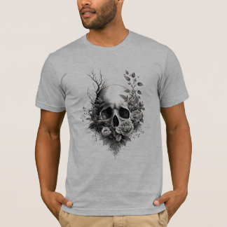 Totenkopf mit Blumen und Dreieck Motiv T-shirt