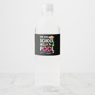 Totsiens School Hallo Zwembad Laatste Schooldag Waterfles Etiket