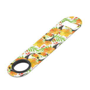 Toucan Bird Orange Flowers Green Leaves Tropical