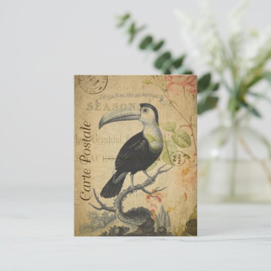 Toucan Bird Roses Floral Briefkaart (Staand voorkant)