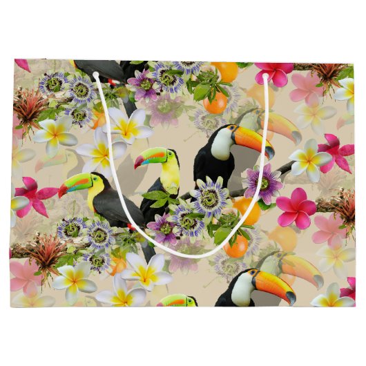 Toucan Birds, Passion Flowers, Plumeria Tropical L Groot Cadeauzakje (Achterkant)