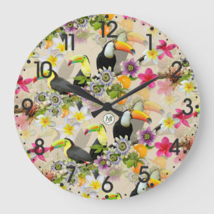 Toucan Birds, Passion Flowers, Plumeria Tropical L Grote Klok