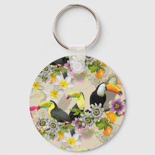 Toucan Birds, Passion Flowers, Plumeria Tropical Sleutelhanger