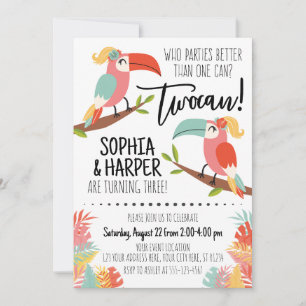Toucan Birthday Invitation Sisters Girl Twocan Kaart