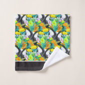 Toucan Black and White Monogram Tropical Flower Bad Handdoek (Wasdoekje)