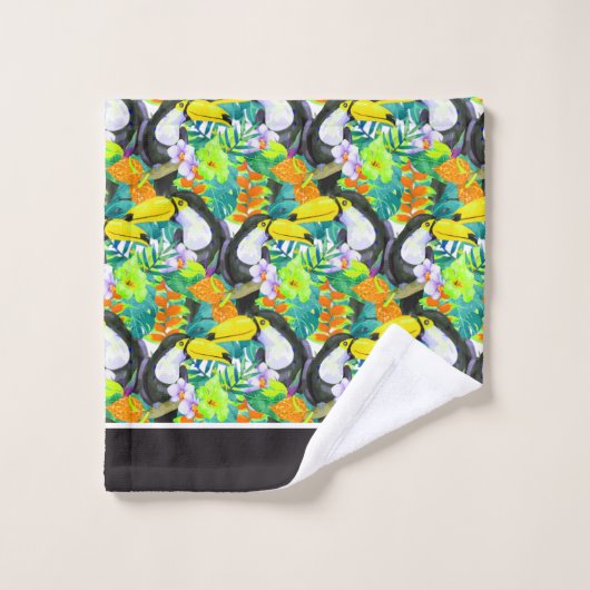 Toucan Black and White Monogram Tropical Flower Bad Handdoek (Wasdoekje)