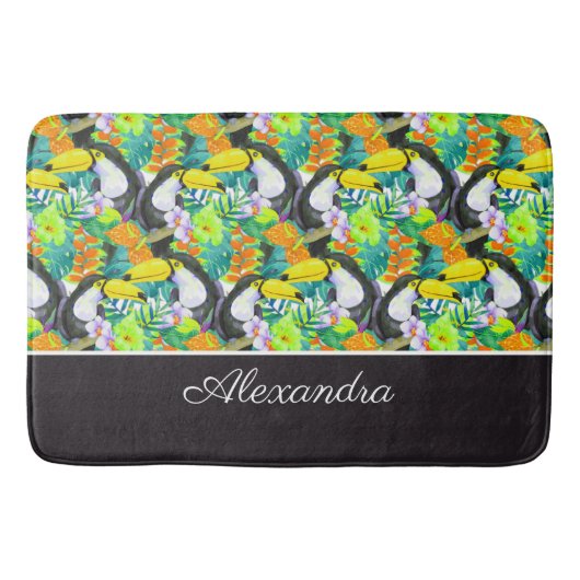 Toucan Black and White Monogram Tropical Flower Badmat (Voorkant)