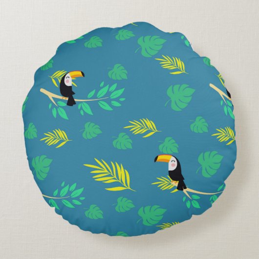 Toucan Blauw en Groene Tropisch Regenwoud Rond Kussen (Achterkant)