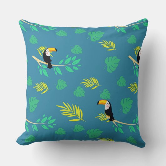 Toucan Blauwe en Groene Tropische Regenwoud Kussen (Voorkant)
