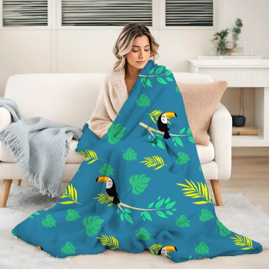 Toucan Blue en Green Tropical Rainforest Fleece Deken