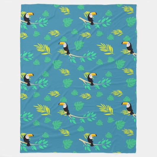 Toucan Blue en Green Tropical Rainforest Fleece Deken (Voorkant)