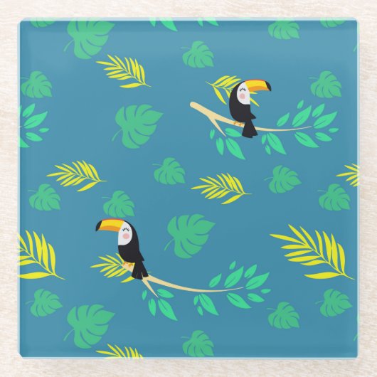 Toucan Blue en Green Tropical Rainforest Glazen Onderzetter (Voorkant)