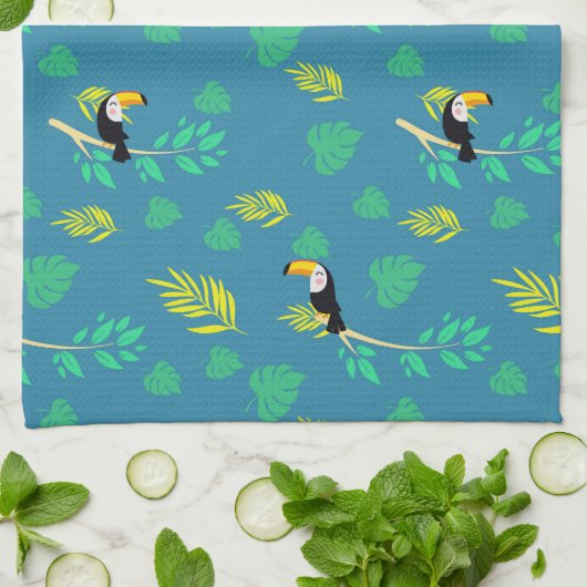 Toucan Blue en Green Tropical Rainforest Theedoek (Gevouwen)