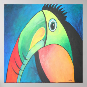 Toucan Childlike Cartoon Painting Poster