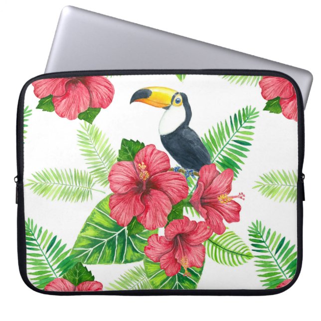 Toucan en tropical bouquet laptop sleeve (Voorkant)