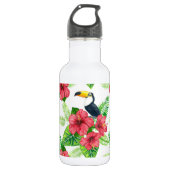 Toucan en tropical bouquet waterfles (Voorkant)