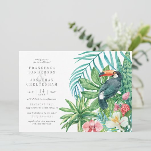 Toucan en tropische bladeren | Moderne zomerbruilo Kaart (Staand voorkant)