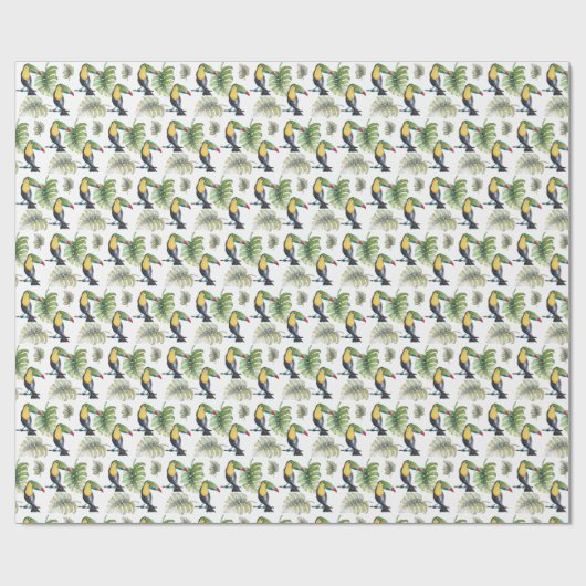 Toucan Exotische Monstera Waterverf Illustratie Cadeaupapier (Vlak)