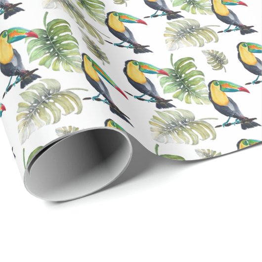 Toucan Exotische Monstera Waterverf Illustratie Cadeaupapier (Rol Hoek)