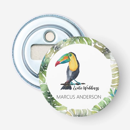 Toucan Exotische Waterverf Illustratie Button Flesopener (Voorkant)