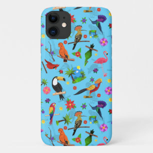 Toucan Flamingo and Arara Seamless Birds Pattern iPhone 11 Hoesje