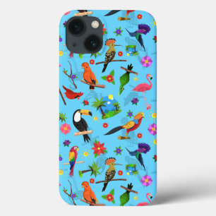 Toucan Flamingo and Arara Seamless Birds Pattern iPhone 13 Hoesje