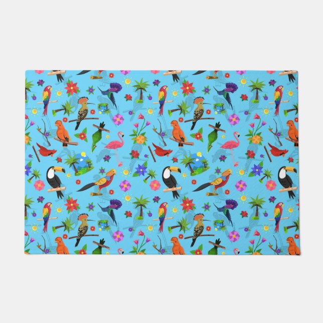 Toucan Flamingo and Arara Seamless Birds Pattern Deurmat (Voorkant)