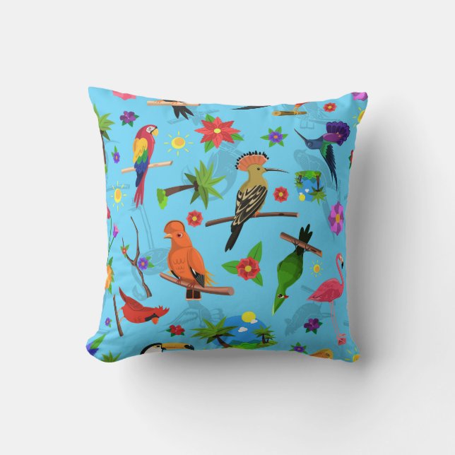 Toucan Flamingo and Arara Seamless Birds Pattern Kussen (Voorkant)