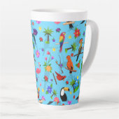Toucan Flamingo and Arara Seamless Birds Pattern Latte Mok (Rechterhoek)