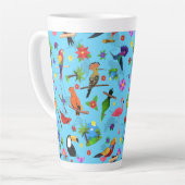 Toucan Flamingo and Arara Seamless Birds Pattern Latte Mok (Linkerhoek)